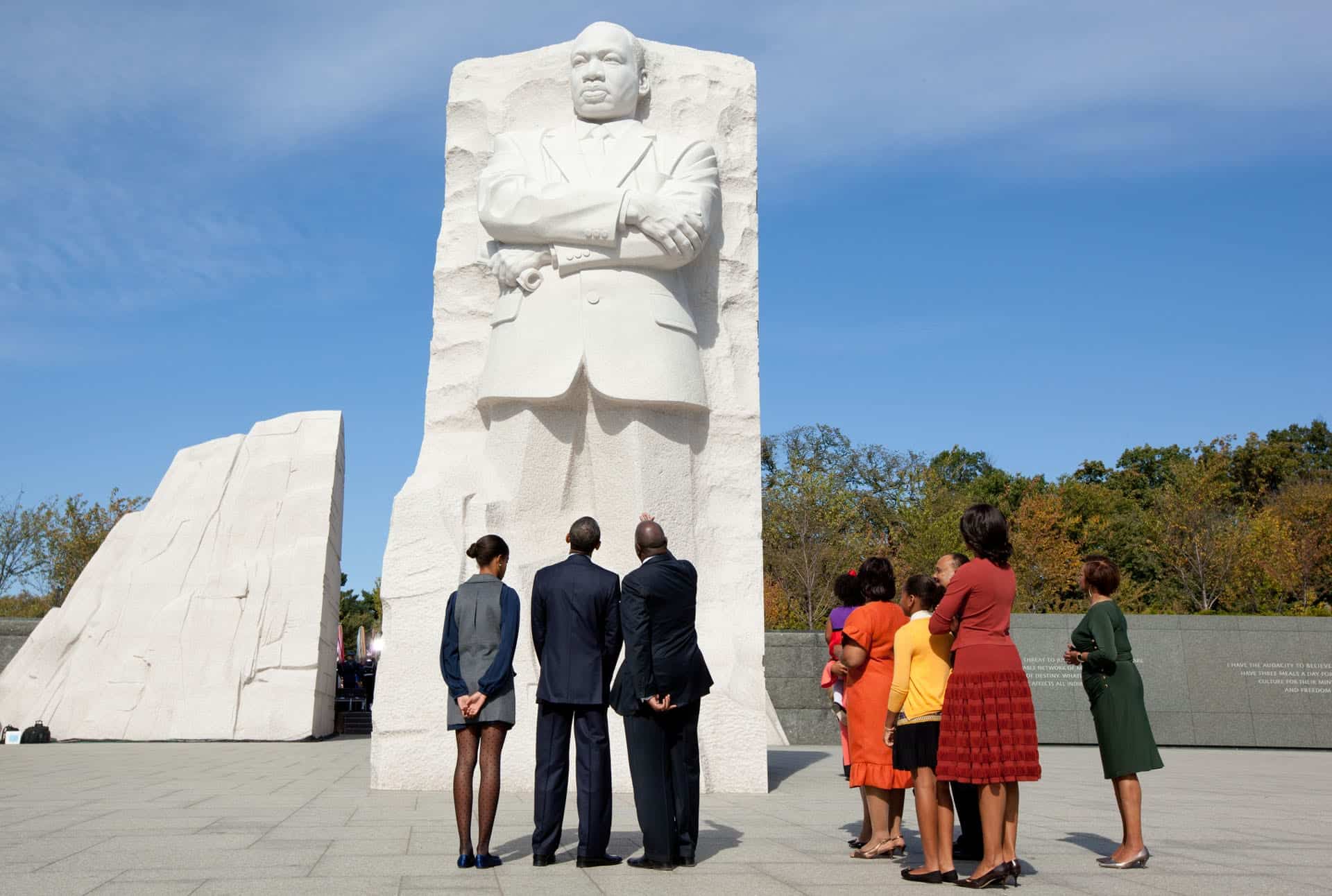 President Obama and the First Family visiting Dr. King's Memorial in Washington, DC.
